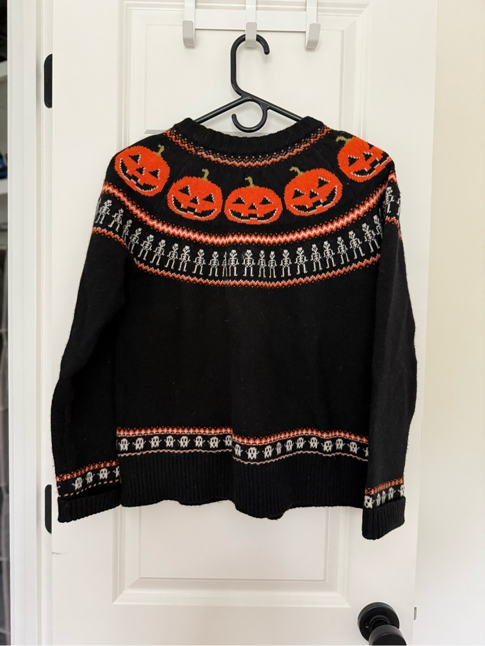 Kiel James Patrick Spooky Halloween Pumpkin Ghost Skeleton Sweater Black Orange - Picture 2 of 5